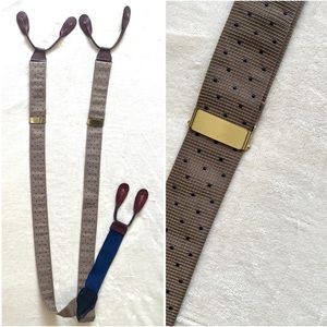 Tan Polka Dot Suspenders Leather Accent Solid Brass Hardware